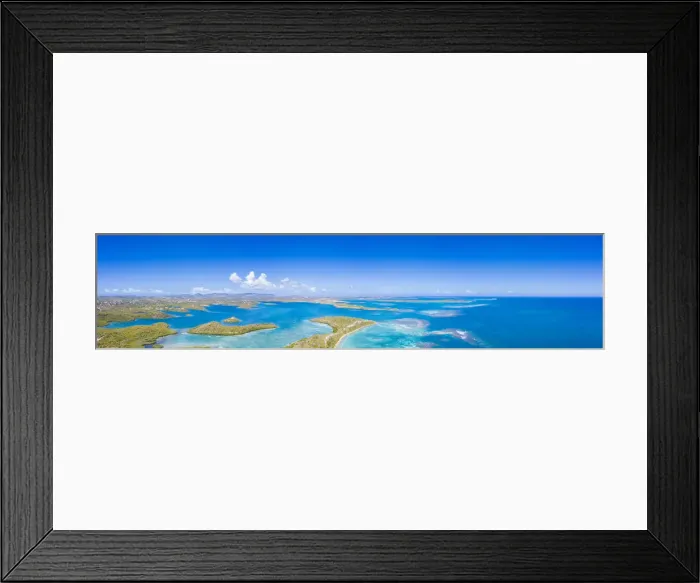 Framed Print : Aerial panoramic by drone of coral reef in the crystal clear Caribbean Sea, Antilles Framed Print : Aerial panoramic by drone of coral reef in the crystal clear Caribbean Sea, Antilles