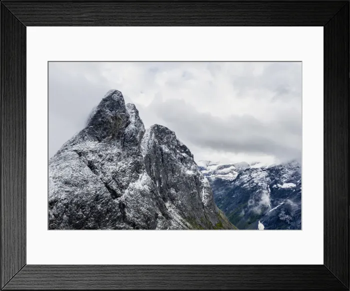 Framed Print : Aerial view of the rocky peak of Romsdalshornet, Venjesdalen valley, Andalsnes, More Framed Print : Aerial view of the rocky peak of Romsdalshornet, Venjesdalen valley, Andalsnes, More