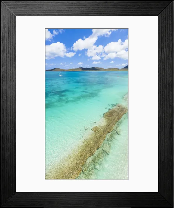 Framed Print : Aerial panoramic by drone of the transparent water of Caribbean Sea, Antilles, West Framed Print : Aerial panoramic by drone of the transparent water of Caribbean Sea, Antilles, West