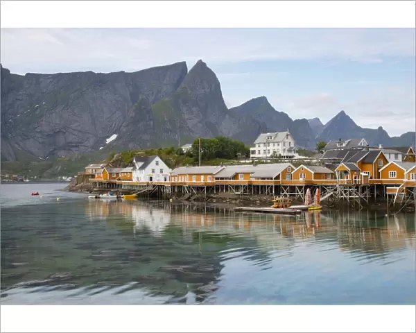 Rorbu, traditional fishing huts used for tourist accommodation in village of Reine