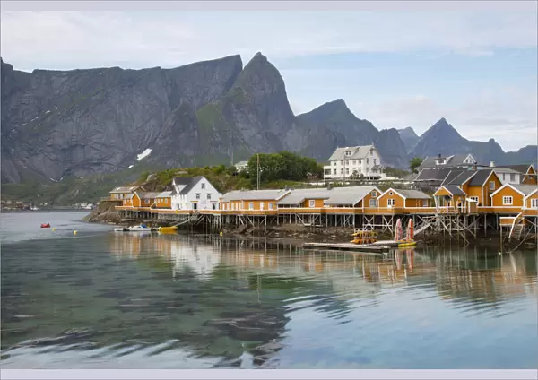 Rorbu, traditional fishing huts used for tourist accommodation in village of Reine