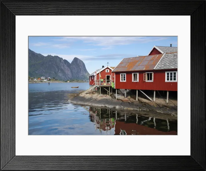 Framed Print : Rorbu, traditional fishermens cabins now used for tourist accommodation in Reine Framed Print : Rorbu, traditional fishermens cabins now used for tourist accommodation in Reine