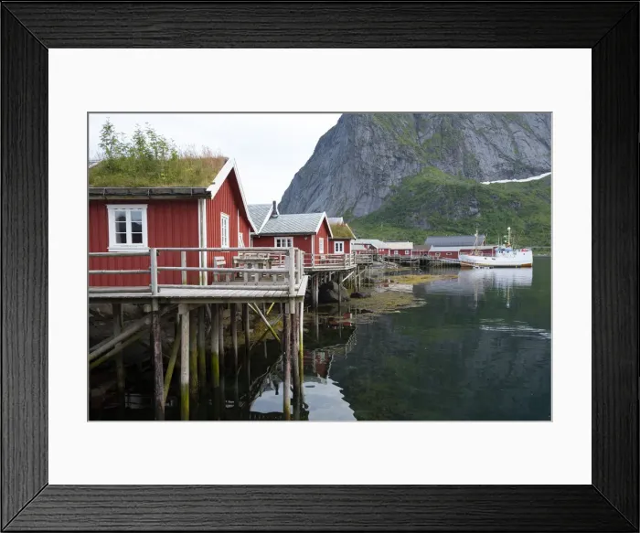 Framed Print : Rorbuer, traditional fishermnens cottages now used for tourist accommodaton in Reine Framed Print : Rorbuer, traditional fishermnens cottages now used for tourist accommodaton in Reine