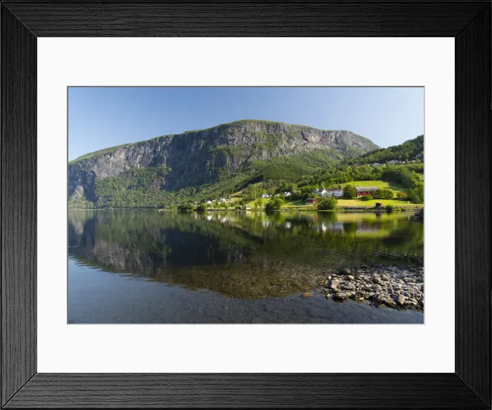 Framed Print : Reflections in still water at Lake Granvinvatnet, Hordaland, Vestlandet, Norway