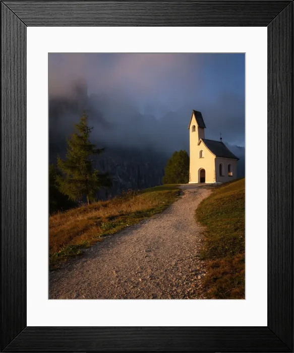 Framed Print : Capella Di San Maurizio at sunrise, Dolomites, Italy, Europe Framed Print : Capella Di San Maurizio at sunrise, Dolomites, Italy, Europe