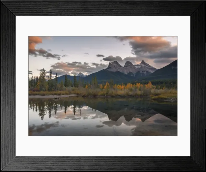 Framed Print : Sunset over Three Sisters in Autumn near Banff National Park, UNESCO World Heritage Site Framed Print : Sunset over Three Sisters in Autumn near Banff National Park, UNESCO World Heritage Site
