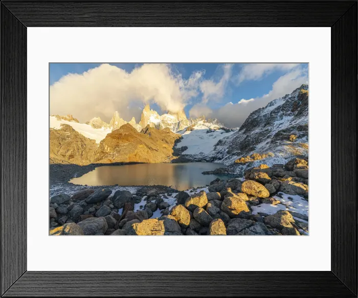 Framed Print : Fitz Roy range in the morning at Laguna Los Tres, El Chalten, Los Glaciares National Park Framed Print : Fitz Roy range in the morning at Laguna Los Tres, El Chalten, Los Glaciares National Park