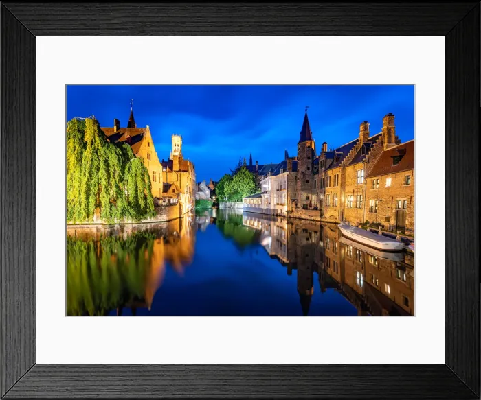 Framed Print : The beautiful buildings of Bruges reflected in the still waters of the canal, UNESCO Framed Print : The beautiful buildings of Bruges reflected in the still waters of the canal, UNESCO