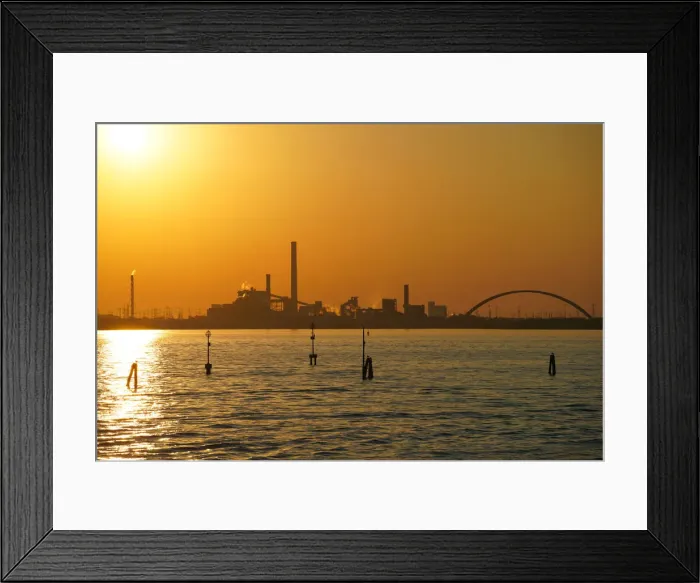 Framed Print : Industrial chemical area of Marghera seen from the ferry, Venice lagoon, Venice, Veneto Framed Print : Industrial chemical area of Marghera seen from the ferry, Venice lagoon, Venice, Veneto