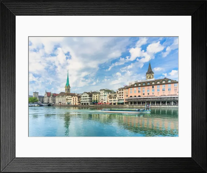 Framed Print : St. Peter and Fraumunster church along Limmat River, Lindenhof, Zurich, Switzerland Framed Print : St. Peter and Fraumunster church along Limmat River, Lindenhof, Zurich, Switzerland