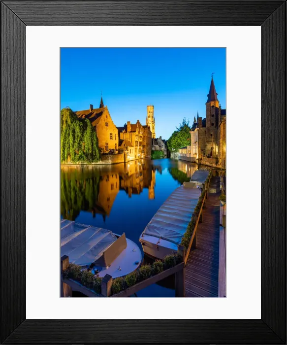 Framed Print : The beautiful buildings of Bruges reflected in the still waters of the canal, UNESCO Framed Print : The beautiful buildings of Bruges reflected in the still waters of the canal, UNESCO