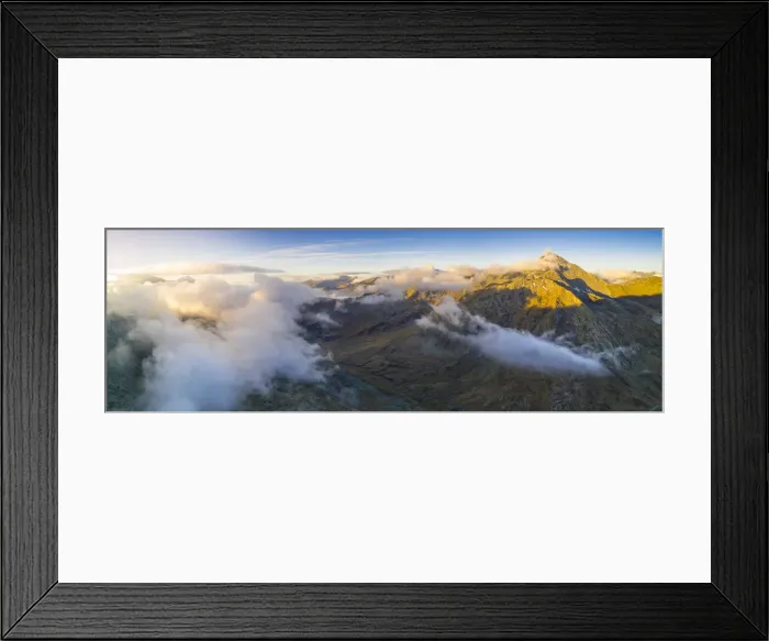 Framed Print : Aerial panoramic of sea of clouds over Pizzo Tambo and bends of the Spluga Pass road Framed Print : Aerial panoramic of sea of clouds over Pizzo Tambo and bends of the Spluga Pass road