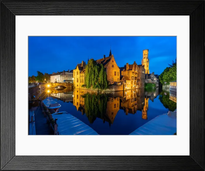 Framed Print : The beautiful buildings of Bruges reflected in the still waters of the canal, UNESCO Framed Print : The beautiful buildings of Bruges reflected in the still waters of the canal, UNESCO