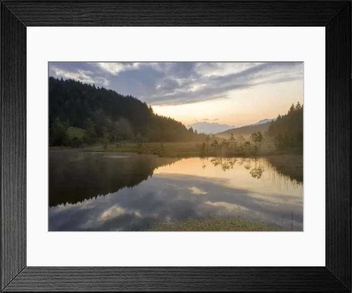 Framed Print : Aerial view of the misty sunrise over swamp of Pian di Gembro Nature Reserve, Aprica Framed Print : Aerial view of the misty sunrise over swamp of Pian di Gembro Nature Reserve, Aprica