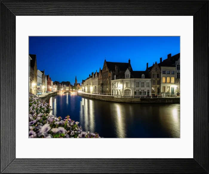 Framed Print : An evening blue hour scene along the canals of Bruges, Belgium, Europe