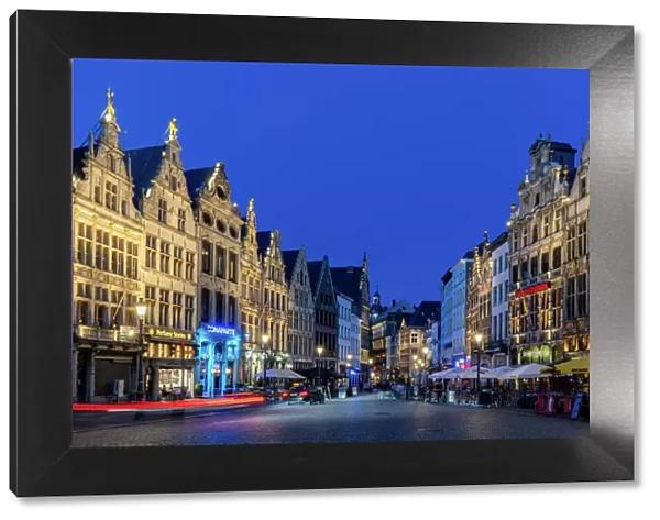 The historic centre of Antwerp during the evening blue hour, Antwerp, Belgium, Europe