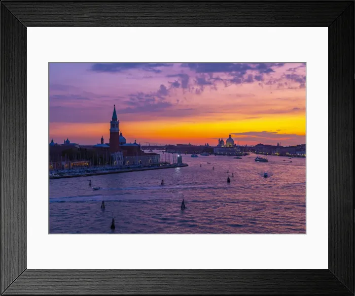 Framed Print : View of Venice skyline and red sky from cruise ship at dusk, Venice, UNESCO World Framed Print : View of Venice skyline and red sky from cruise ship at dusk, Venice, UNESCO World