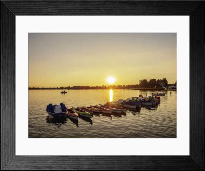 Framed Print : Pedalos at Firlej Lake at sunset, Lublin Voivodeship, Poland, Europe