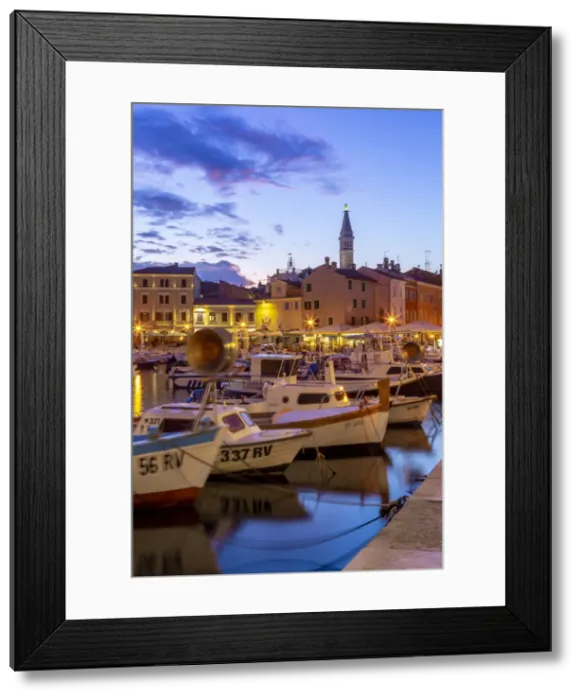 Framed Print : View of harbour and the old town with the Cathedral of St. Euphemia at dusk, Rovinj Framed Print : View of harbour and the old town with the Cathedral of St. Euphemia at dusk, Rovinj