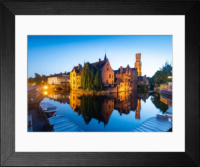 Framed Print : The beautiful buildings of Bruges reflected in the still waters of the canal, UNESCO Framed Print : The beautiful buildings of Bruges reflected in the still waters of the canal, UNESCO