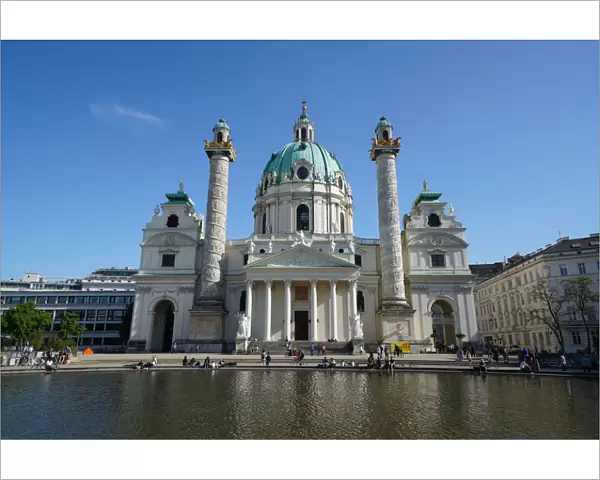 Karlskirche, a baroque church located on the south side of Karlsplatz, Vienna, Austria