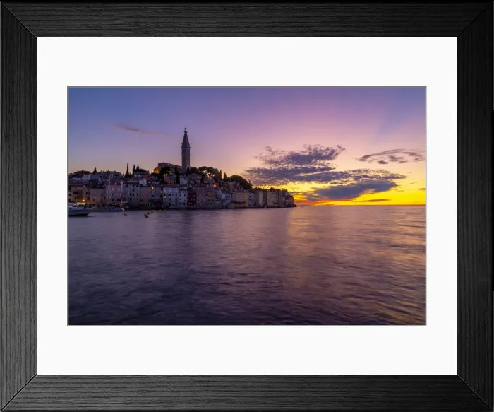 Framed Print : View of Old Town and Cathedral of St. Euphemia after sunset, Rovinj, Istria, Croatia Framed Print : View of Old Town and Cathedral of St. Euphemia after sunset, Rovinj, Istria, Croatia