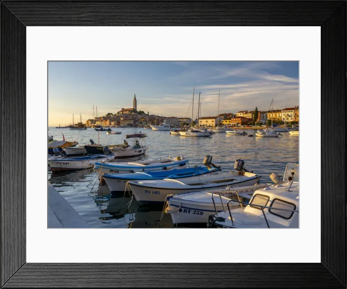 Framed Print : View of harbour and the old town with the Cathedral of St. Euphemia at sunset, Rovinj Framed Print : View of harbour and the old town with the Cathedral of St. Euphemia at sunset, Rovinj