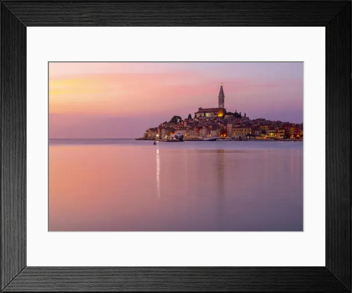 Framed Print : View of harbour and the old town with the Cathedral of St. Euphemia at dusk, Rovinj Framed Print : View of harbour and the old town with the Cathedral of St. Euphemia at dusk, Rovinj