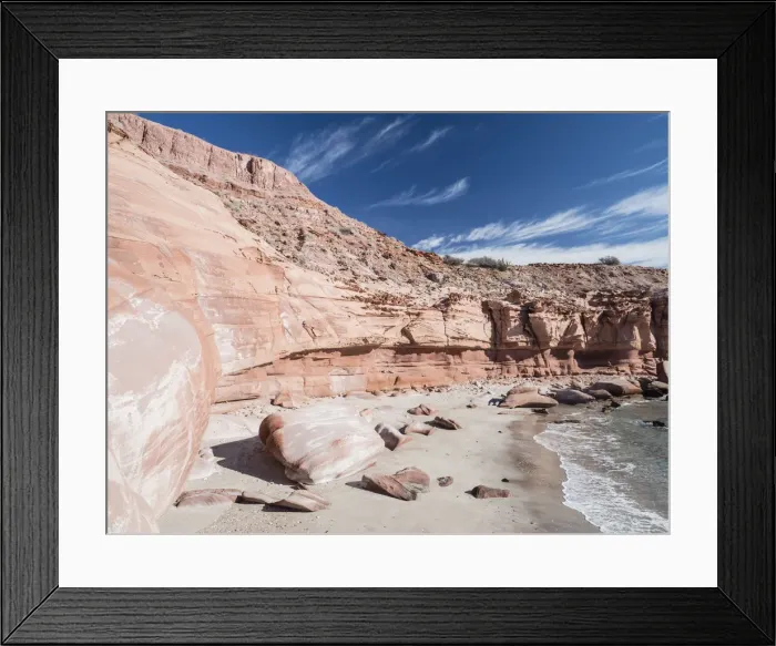 Framed Print : Red sandstone cliffs at Puerto Gato, Baja California Sur, Mexico, North America Framed Print : Red sandstone cliffs at Puerto Gato, Baja California Sur, Mexico, North America