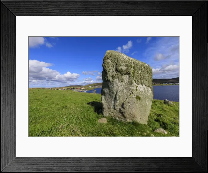 Framed Print : Busta Brae, Standing Stone, cloudscape and coastal views, beautiful day, Busta Voe Framed Print : Busta Brae, Standing Stone, cloudscape and coastal views, beautiful day, Busta Voe