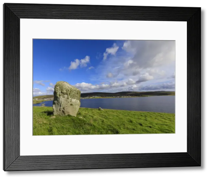 Framed Print : Busta Brae, Standing Stone, cloudscape and coastal views, beautiful day, Busta Voe Framed Print : Busta Brae, Standing Stone, cloudscape and coastal views, beautiful day, Busta Voe