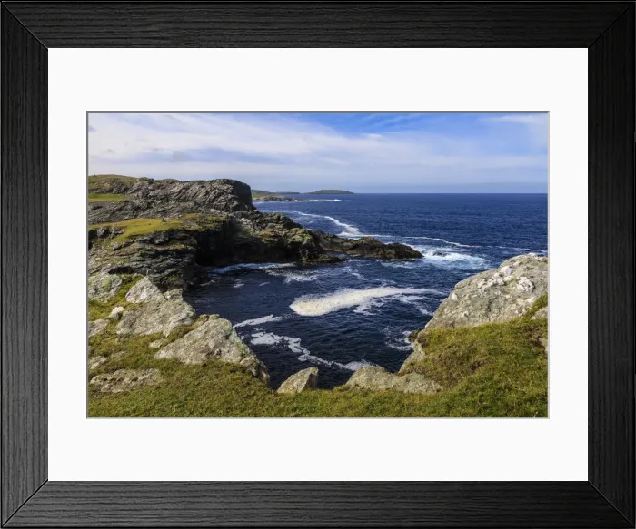 Framed Print : Isle of Fethaland, frothy sea, dramatic coast, view South to Isle of Uyea, North Roe Framed Print : Isle of Fethaland, frothy sea, dramatic coast, view South to Isle of Uyea, North Roe