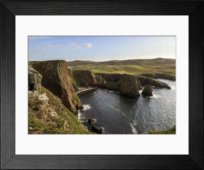 Framed Print : Westerwick, dramatic coastal views, red granite sea cliffs and stacks, West Mainland Framed Print : Westerwick, dramatic coastal views, red granite sea cliffs and stacks, West Mainland