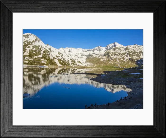 Framed Print : Fishermen on shores of Lake Montespluga at dawn, Valchiavenna, Valle Spluga, Sondrio Framed Print : Fishermen on shores of Lake Montespluga at dawn, Valchiavenna, Valle Spluga, Sondrio