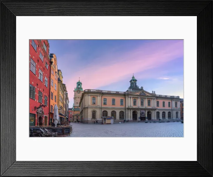 Framed Print : Sunrise over the Stock Exchange Building, todays Nobel Museum, Stortorget Square