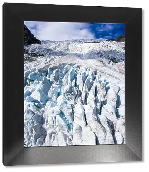 Aerial by drone of ice blocks of Boyabreen Glacier, Jostedalsbreen National Park