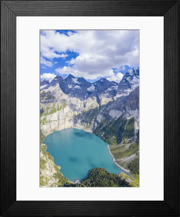 Framed Print : Aerial panoramic of alpine Oeschinensee lake, Bernese Oberland, Kandersteg, Canton Framed Print : Aerial panoramic of alpine Oeschinensee lake, Bernese Oberland, Kandersteg, Canton