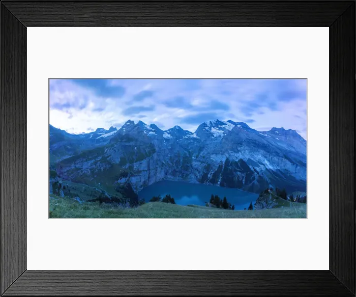 Framed Print : Clouds at dusk over Oeschinensee lake, Bernese Oberland, Kandersteg, Canton of Bern Framed Print : Clouds at dusk over Oeschinensee lake, Bernese Oberland, Kandersteg, Canton of Bern