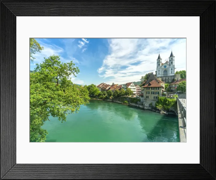 Framed Print : Neo-Gothic church on hilltop along Aare River, Aarburg, Canton of Aargau, Switzerland Framed Print : Neo-Gothic church on hilltop along Aare River, Aarburg, Canton of Aargau, Switzerland