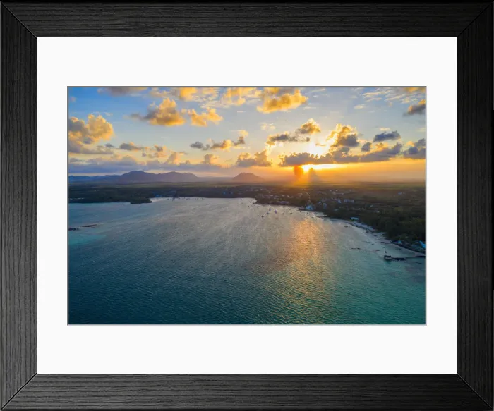 Framed Print : Sunset over Trou d Eau Douce bay, aerial view, Flacq district, East coast, Mauritius Framed Print : Sunset over Trou d Eau Douce bay, aerial view, Flacq district, East coast, Mauritius
