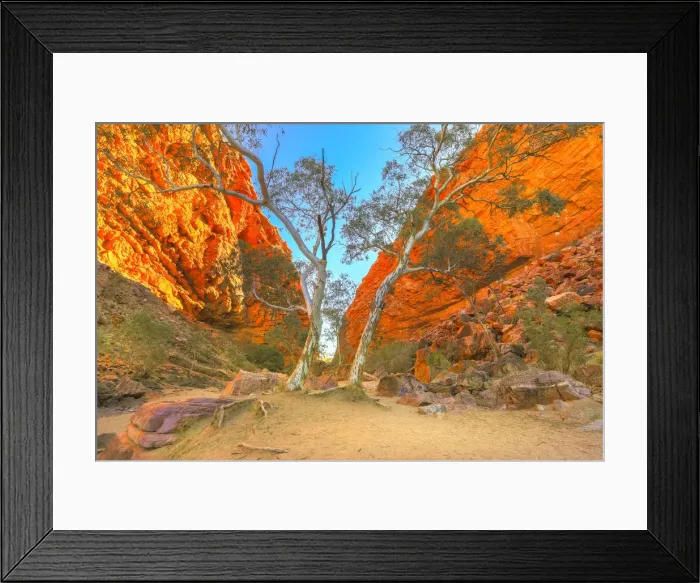 Framed Print : Scenic Simpsons Gap and permanent vegetation in West MacDonnell Ranges, near Alice Framed Print : Scenic Simpsons Gap and permanent vegetation in West MacDonnell Ranges, near Alice