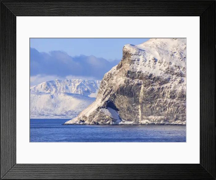 Framed Print : Spectacular snow covered mountains in winter, Troms islands, from the Norwegian Sea Framed Print : Spectacular snow covered mountains in winter, Troms islands, from the Norwegian Sea