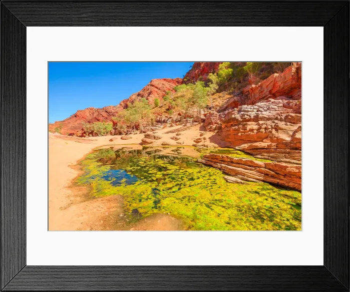 Framed Print : Viewpoint between Pound Walk and Ghost Gum Walk where rocky cliffs of Ormiston Gorge