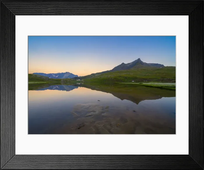 Framed Print : Silhouettes of mountains mirrored in Lago Bianco at dawn, Gavia Pass, Valfurva, Valtellina Framed Print : Silhouettes of mountains mirrored in Lago Bianco at dawn, Gavia Pass, Valfurva, Valtellina
