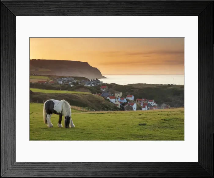 Framed Print : Staithes fishing village and distant Boulby Cliffs on the North Yorkshire Heritage Framed Print : Staithes fishing village and distant Boulby Cliffs on the North Yorkshire Heritage