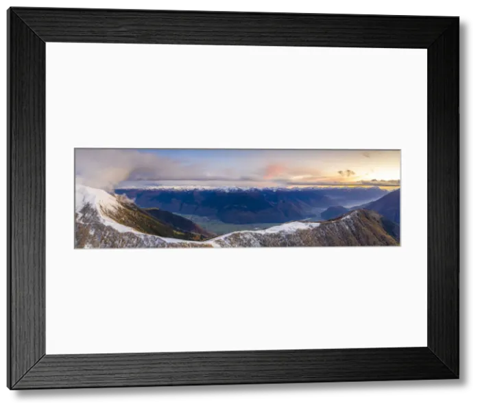 Framed Print : Sunset on the autumnal landscape of Scermendone Alp and Orobie Alps, aerial view by drone Framed Print : Sunset on the autumnal landscape of Scermendone Alp and Orobie Alps, aerial view by drone