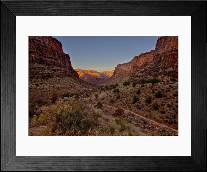 Framed Print : Grand Canyon viewed from Bright Angel Trail just south of Indian Gardens at sundown Framed Print : Grand Canyon viewed from Bright Angel Trail just south of Indian Gardens at sundown