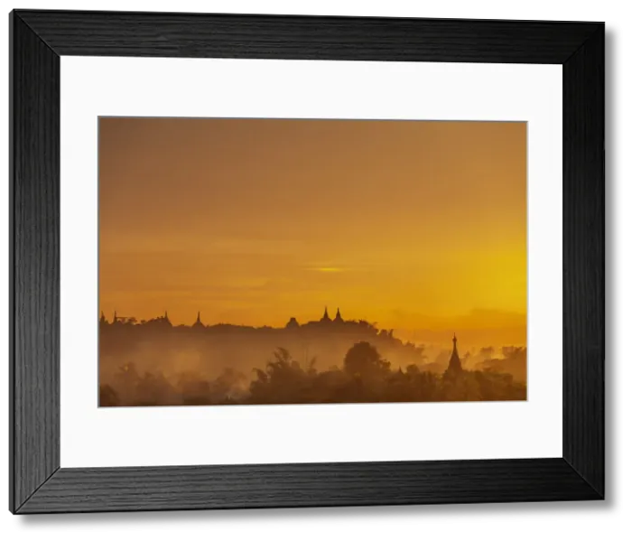 Framed Print : Pagoda spires at sunset, Mrauk U, Rakhine State, Myanmar (Burma), Asia Framed Print : Pagoda spires at sunset, Mrauk U, Rakhine State, Myanmar (Burma), Asia