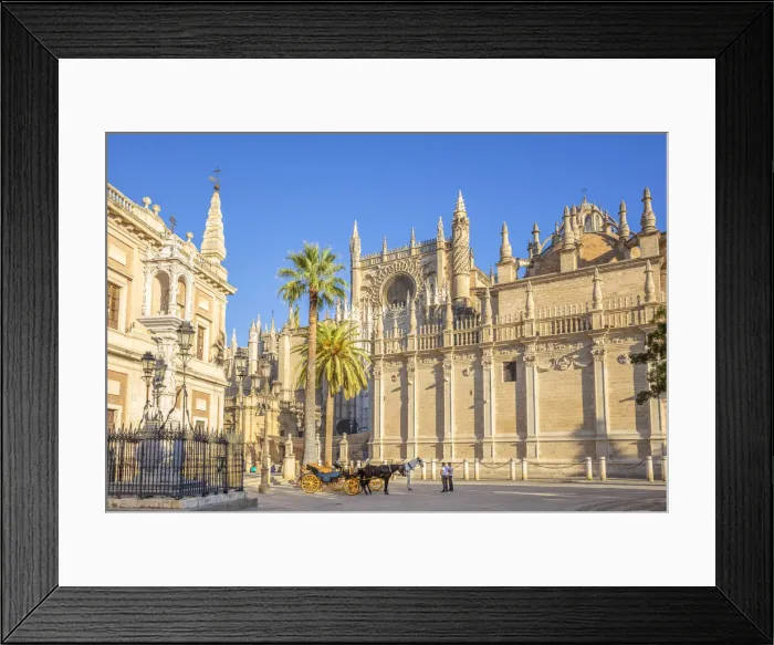 Framed Print : Carriage rides offered outside Seville Cathedral and the General Archive of the Indies Framed Print : Carriage rides offered outside Seville Cathedral and the General Archive of the Indies