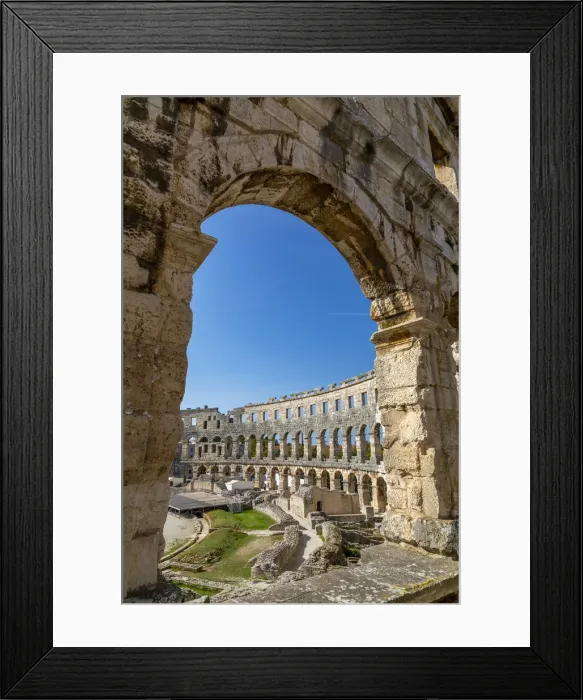 Framed Print : View of the Roman Amphitheatre against blue sky, Pula, Istria County, Croatia, Adriatic Framed Print : View of the Roman Amphitheatre against blue sky, Pula, Istria County, Croatia, Adriatic